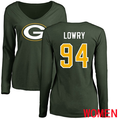 Green Bay Packers Green Women #94 Lowry Dean Name And Number Logo Nike NFL Long Sleeve T Shirt->nfl t-shirts->Sports Accessory